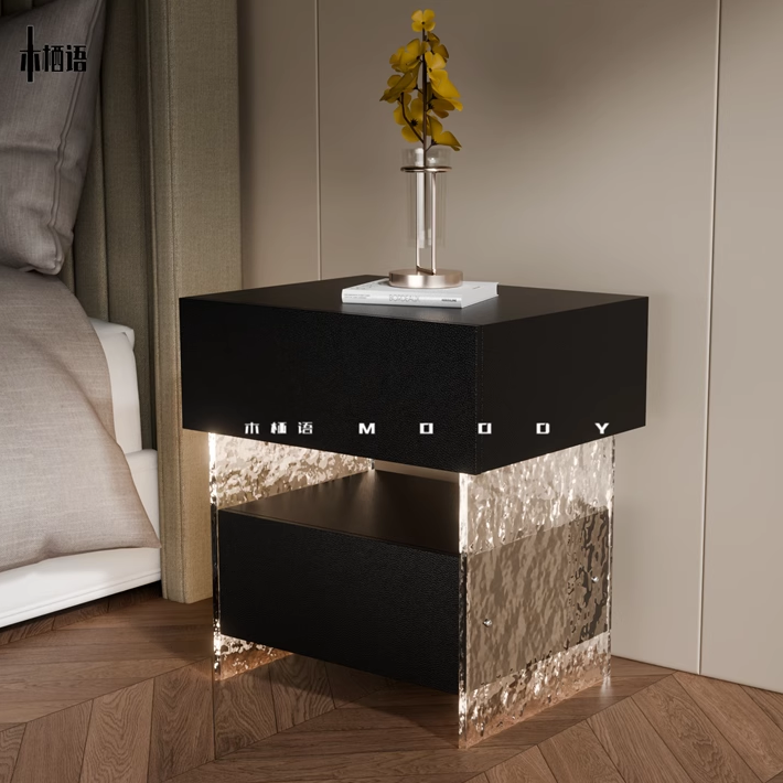 轻奢极简亚克力床头柜设计师高级感卧室新款实木收纳柜简约储物柜