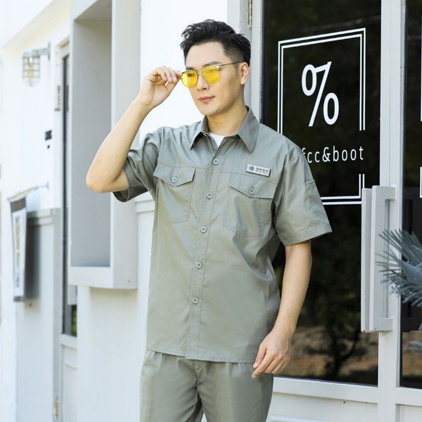 纯棉夏季薄款短袖国家电网定制劳保男套装电力工装电工上衣工作服