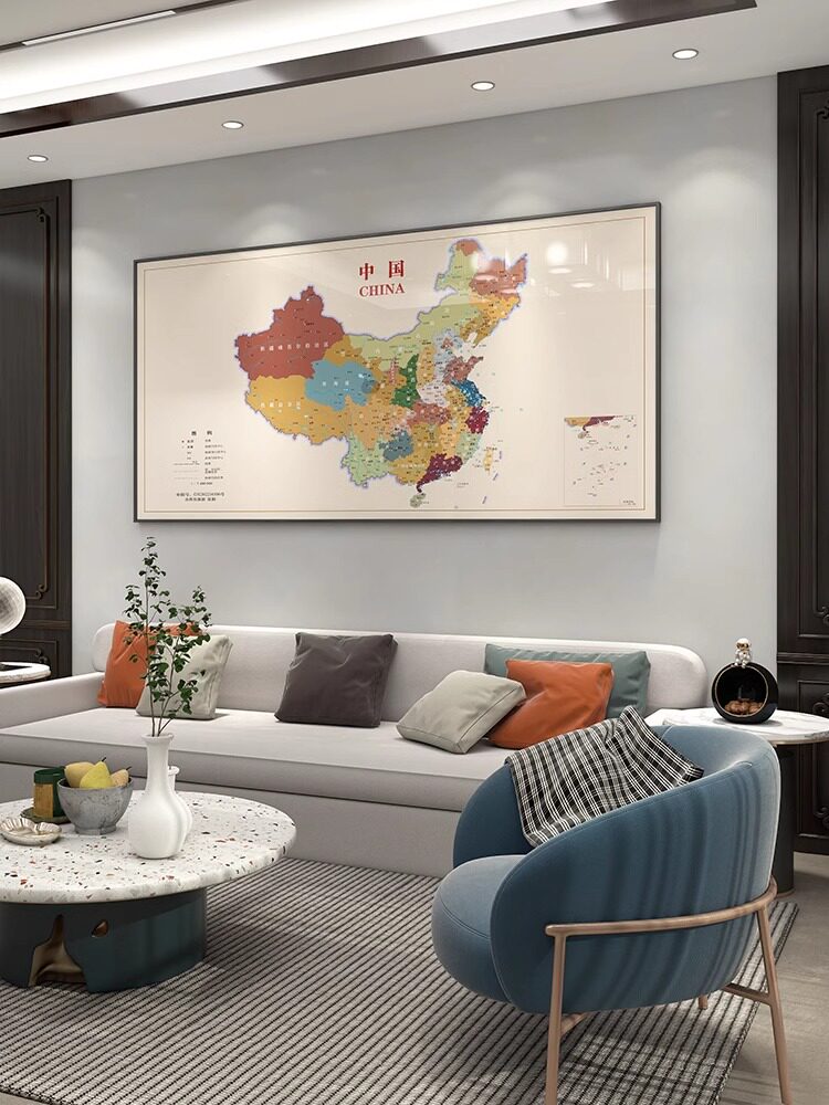 旅行足迹世界中国磁标地图挂画办公室客厅沙发背景墙装饰画