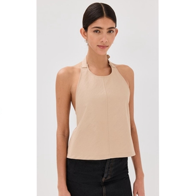 卡其色性感露背挂脖领无袖上衣
