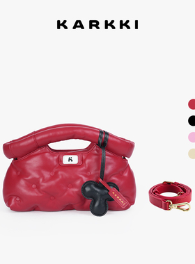【新年礼物】KARKKI/个奇小羊皮云朵饺子包单肩斜挎红色真皮包