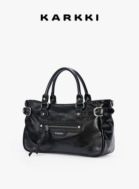 KARKKI/个奇复古机车包头层油蜡牛皮托特包单肩斜挎手提女包包