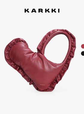 KARKKI/个奇头层小羊皮爱心包褶皱小众设计软皮手提腋下包包女