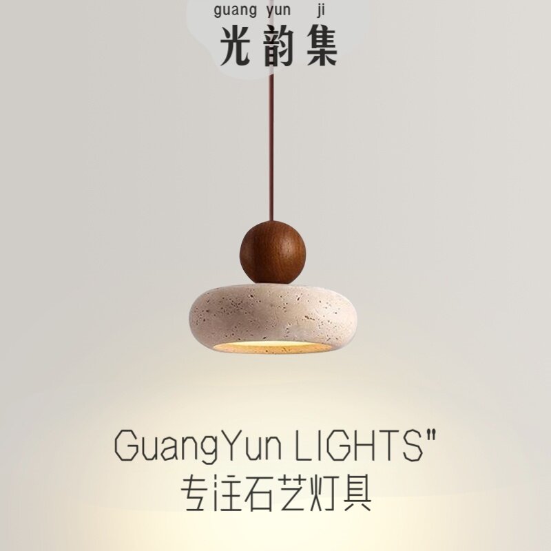 日式侘寂风天然黄洞石小吊灯复古民宿卧室床头灯吧台饭店玄关灯具图片
