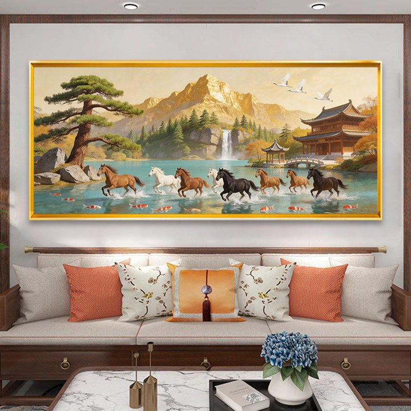 八骏雄风十字绣满绣八骏图迎客松2026新款线绣手工全绣客厅高级感
