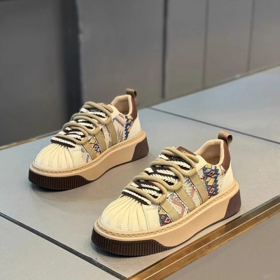 ny潮牌贝壳头鞋子男款百搭厚底滑板鞋2025春秋季新款透气休闲鞋