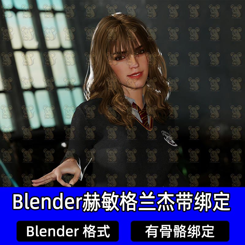 Blender写实哈利波特赫敏人物学院校服多套服饰3D模型带骨骼绑定