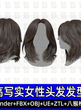 3DScanStore写实毛发女性插片发型发卡3D模型blender fbx UE八猴