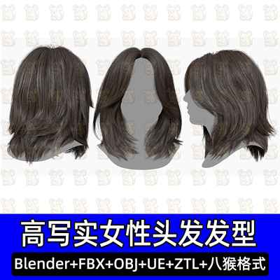 3DScanStore写实毛发女性插片发型发卡3D模型blender fbx UE八猴