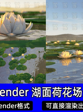 Blender荷花池白莲花水上莲花荷花荷叶花卉绿色植物3d素材渲染