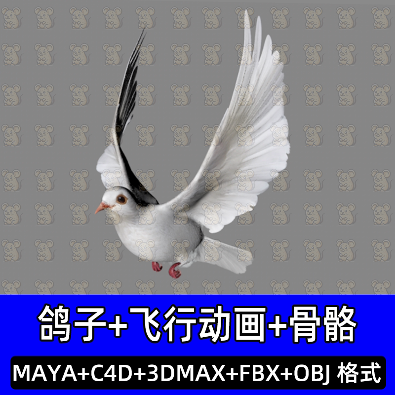c4d maya鸽子白鸽信鸽鸟动物骨骼绑定模型3dmax飞行动画fbx obj
