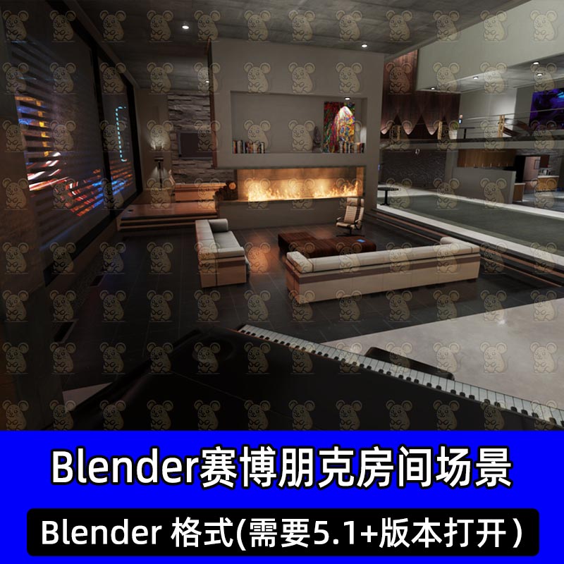 Blender赛博朋克垂直立体混凝建筑群公寓房间内部游戏场景3D模型