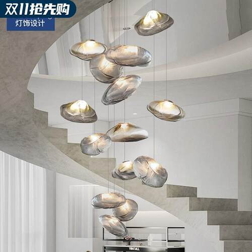 复式挑空loft楼梯长线吊灯设计师玻璃云朵灯公寓售楼大别墅客厅灯