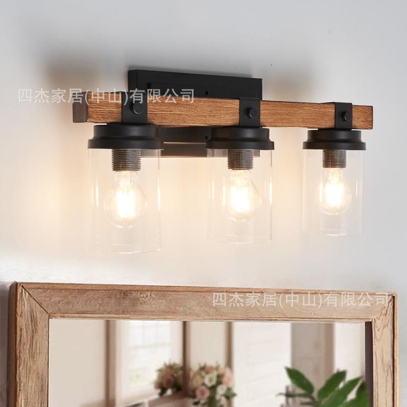 跨境爆款三头木艺智能壁灯复古工业风田园美式乡村亚马逊镜前灯