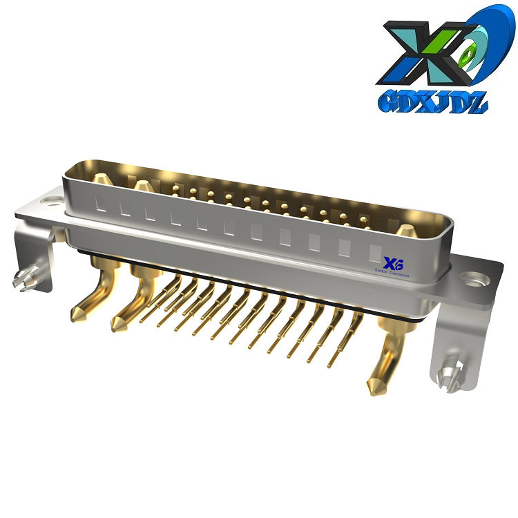 厂家现货90度弯脚焊板D-SUB大电流25W3公座带金属支架22+3芯