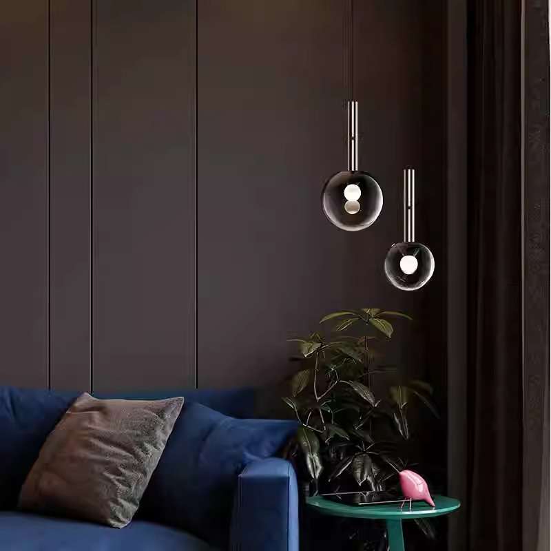 卧室床头小吊灯意式极简轻奢高级感可升降手扫调光玻璃吧台吊线灯