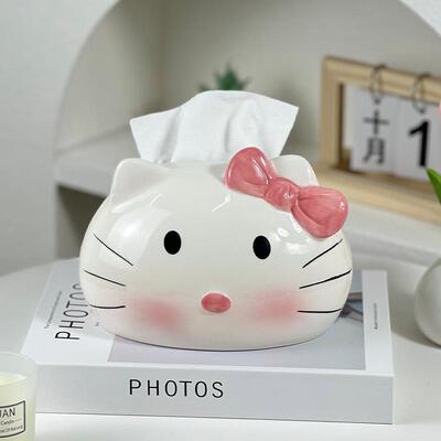 可爱创意陶瓷纸巾盒家用抽纸盒kt猫陶瓷摆件客厅茶几纸巾收纳盒