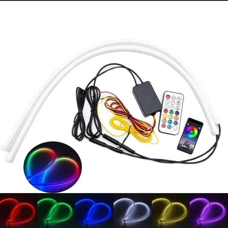 汽车LED灯超薄七彩12V扫描日行灯APP控制24V幻彩导光灯RGB带转流