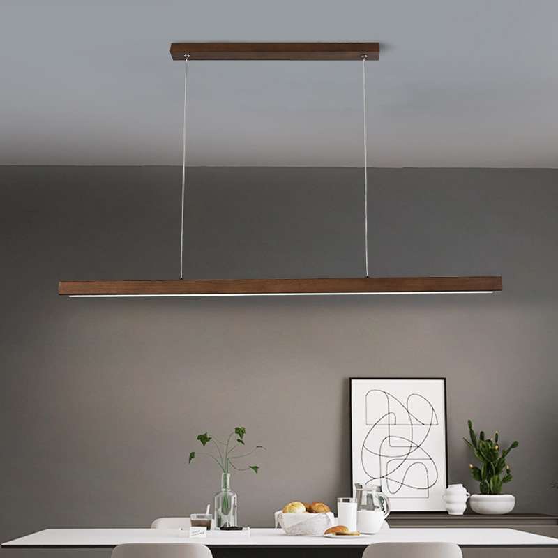 新中式实木一字餐厅吊灯简约办公室日式原木餐桌长条茶室led吊灯