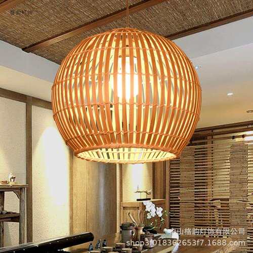 竹编吊灯东南亚风格复古快餐厅过道吧台灯竹艺手工编织店面灯具