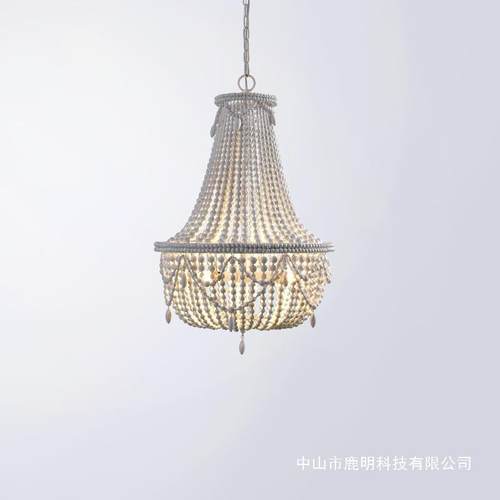 美式复古乡村田园风木珠吊灯法师奶油风客厅卧室灯温馨氛围感民宿