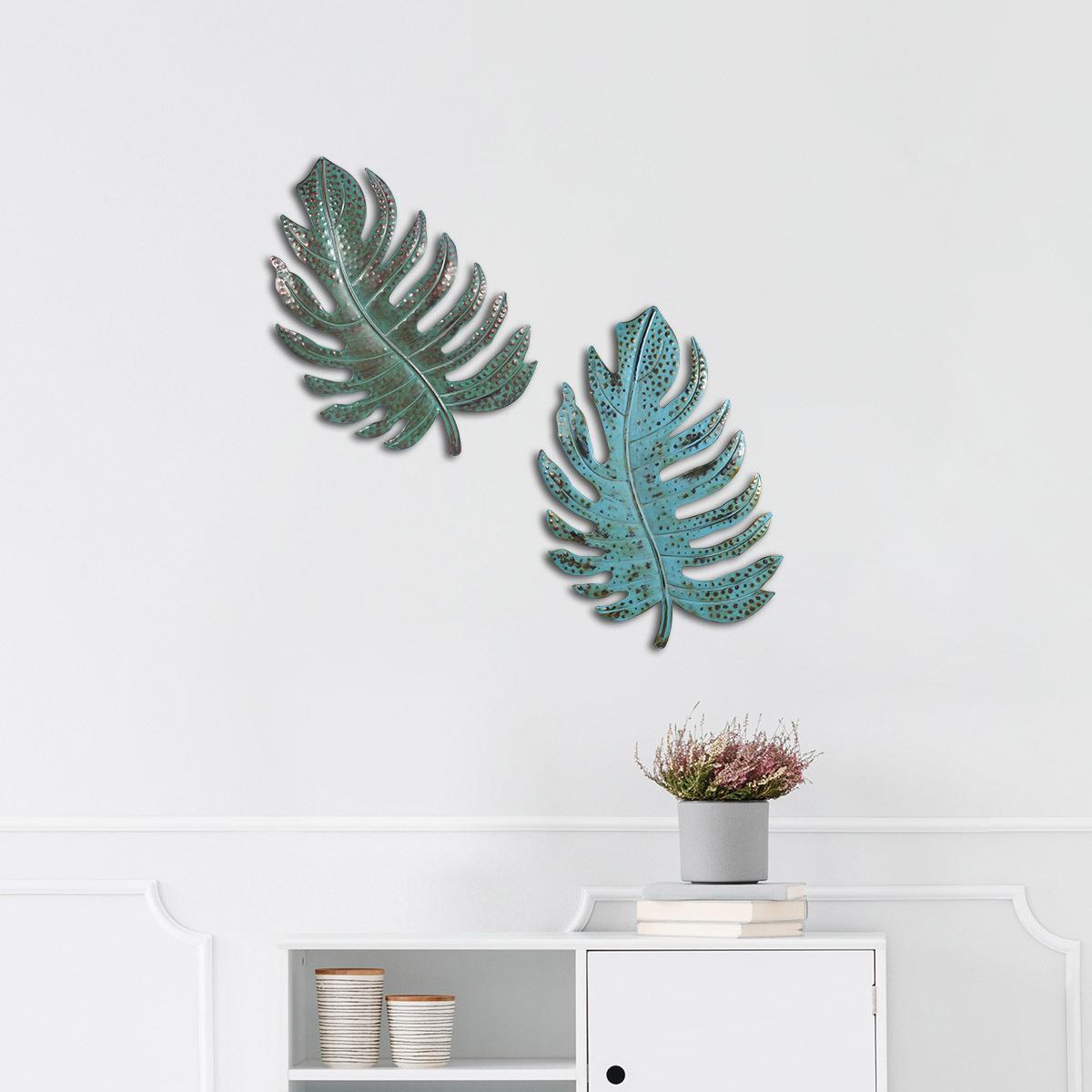 跨境工艺品铁艺蓝色叶子创意室内软装饰品墙上艺术壁挂复古挂件