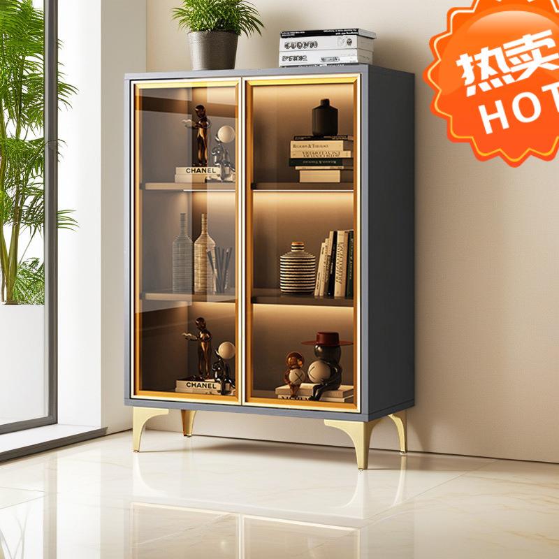 实木书柜带玻璃门客厅一体靠墙置物柜酒柜现做家用落地书柜展示柜