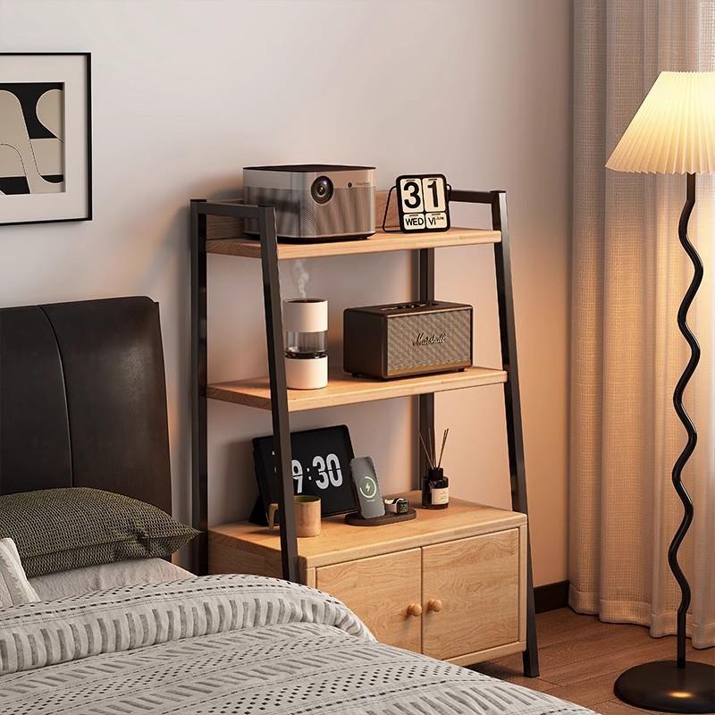 梯形置物架落地带柜门实木板卧室床头角落客厅展示架小型储物柜子