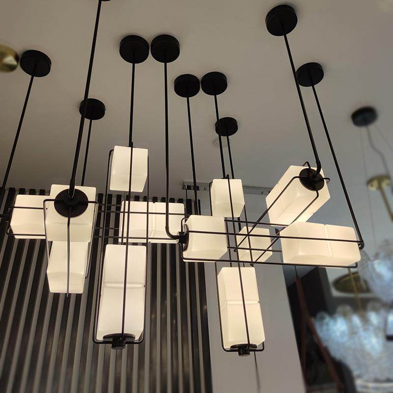 新中式设计师魔方吊灯长条玻璃盒子轻奢餐厅吧台样板房灯具