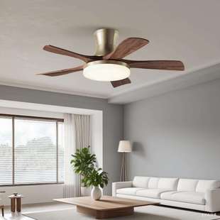 中古风吊扇灯风扇灯静音家用胡桃木色实木扇叶客厅卧室餐厅复古灯