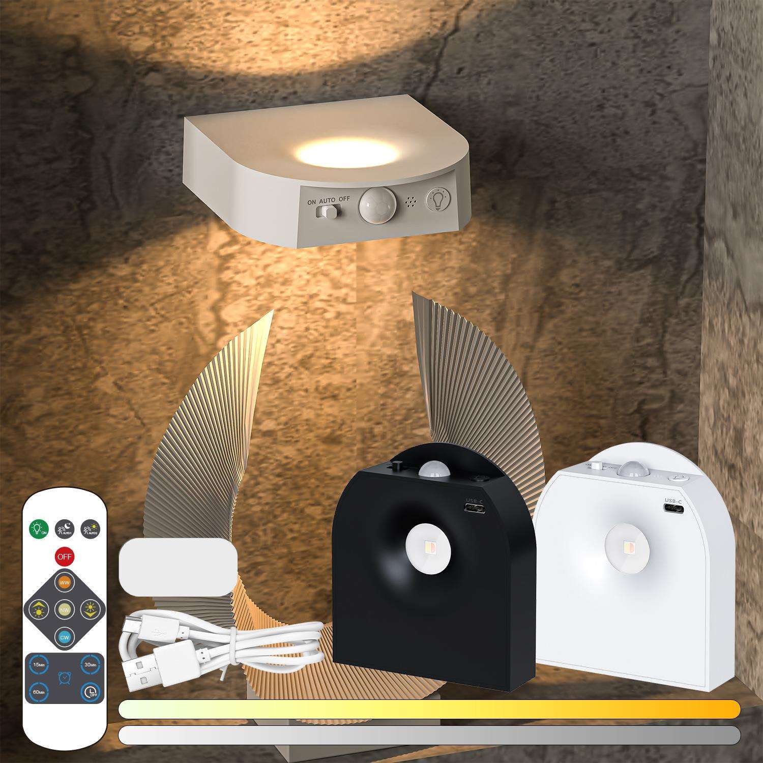 壁灯卧室过道人体智能走廊自动光控感应小夜灯充电式楼梯衣橱柜灯