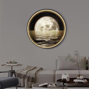 星辰大海圆形玄关装饰画led发光灯画轻奢风床头挂画走廊背景壁画