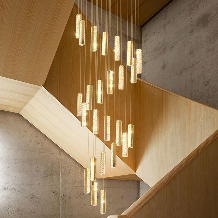 楼梯灯长吊灯后现代水晶大吊灯楼梯间吊灯复式楼别墅水晶客厅灯具