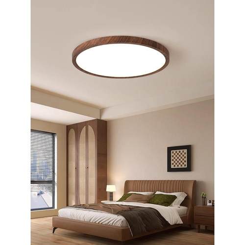 新中式极简2.5CM卧室吸顶灯复古木纹色护眼过道书房儿童房灯