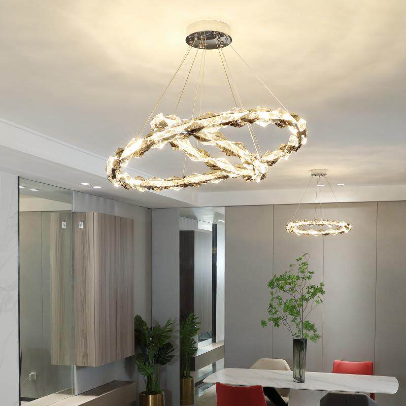 轻奢水晶客厅吊灯极简后现代圆环设计师创意个性餐厅卧室灯具新款