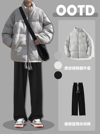 男装2023新款衣服秋冬季棉服外套冬天穿搭套装男牛仔裤保暖棉服