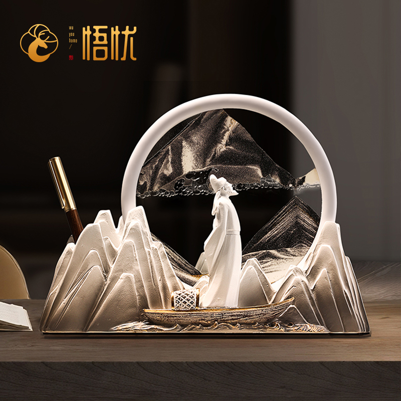创意李白流沙画 画笔筒摆件办公室书房桌面装饰品毕业礼物送老师