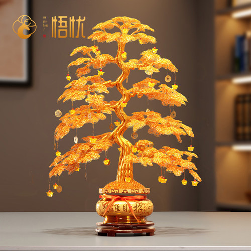 纯手工编织摇钱树工艺礼品摆饰家居装饰乔迁新居开 业礼物招财摆