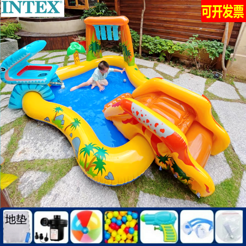 intex正品出口国外恐龙滑梯喷水池幼儿宝宝环保戏水池爬行玩具池