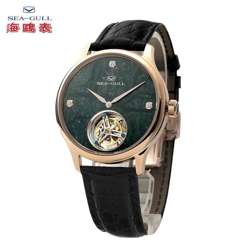 正品海鸥表陀飞轮砂金石大理石盘手表镶钻情侣对表男机械表7072V