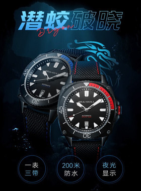 海鸥表男士机械手表海洋系列蛟龙系列200M防水国腕表831.22.6058H