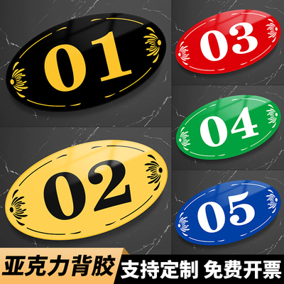 亚克力数字号码牌桌子编号贴酒店更衣储物柜子编码饭店包厢门牌号餐厅序号号码牌家用商用桌号座位号编码牌