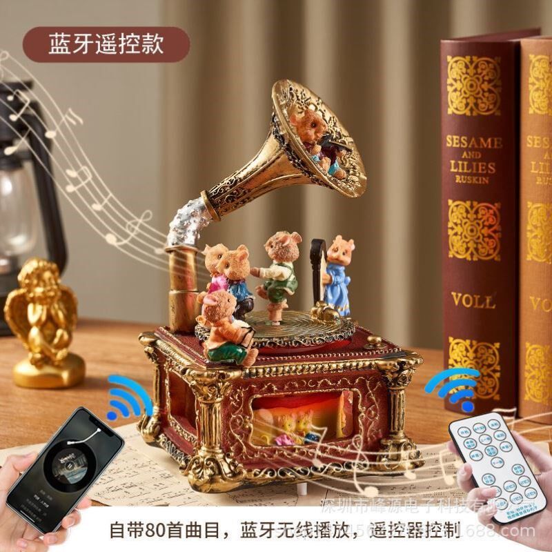速发复古八音盒留声机摆件发条音乐盒公主孩闺蜜儿童生日情人节礼
