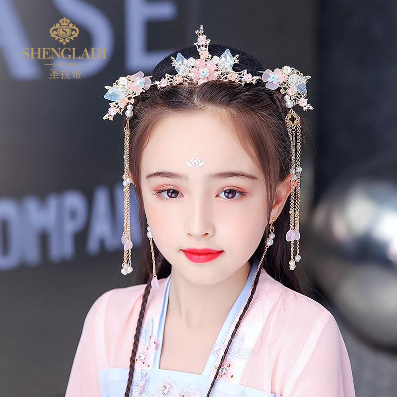 现货速发汉服头饰儿童头冠超仙古装发簪凤冠全套流苏步摇中国风古