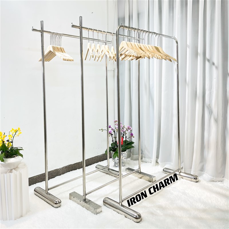 速发新款8k镜亮面服中店展示架不地式挂衣架落锈钢装岛男装陈列货