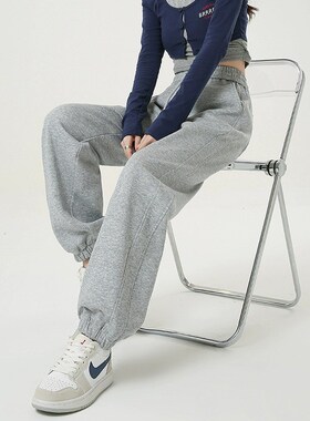 速发灰色新裤大码202卫款春式美秋纯棉运动裤宽松束脚长裤