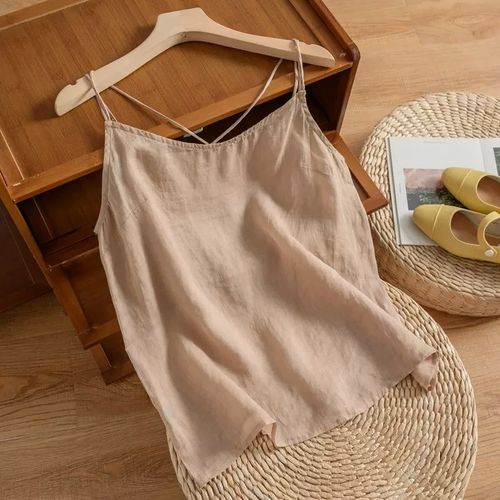 速发文艺搭复苎麻吊带背心纯色宽松无袖内古外穿202款棉麻上衣