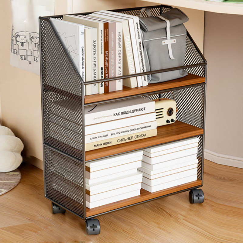 速发书桌落纳架带轮儿童书柜书包可移动桌架置物架收地办公书下小