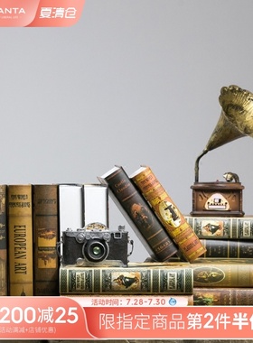 速发复古创意书酒柜咖啡小假书美式子饰品书柜书架馆摆件柜装道具