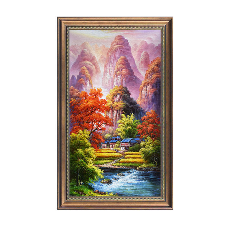 现货速发美式入户玄关装饰画竖版欧式挂画走廊过道背景墙油画山水